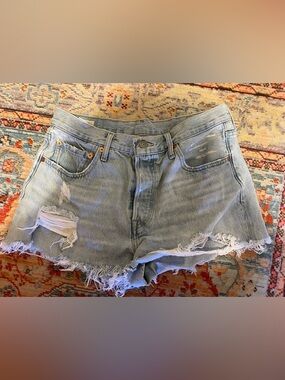 Light Wash Distressed Denim Cutoff Shorts